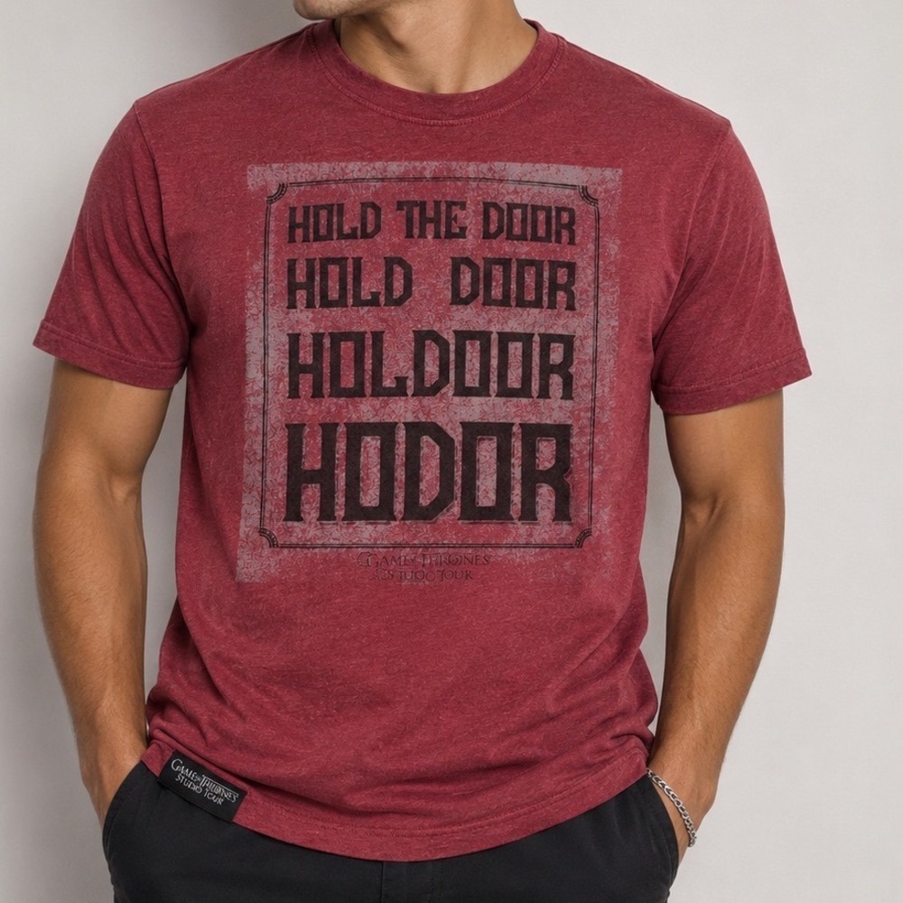 Game of Thrones Studio Tour Hodor Hold The Door Graphic T-Shirt Burgundy Small